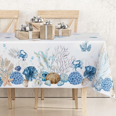Blauwe Oceaan Tafelkleed voor Tafeldecoratie Zomer Onder de Zee Tropisch Koraal Schelp Keuken Eettafelkleed Feestdecoraties 140x300cm