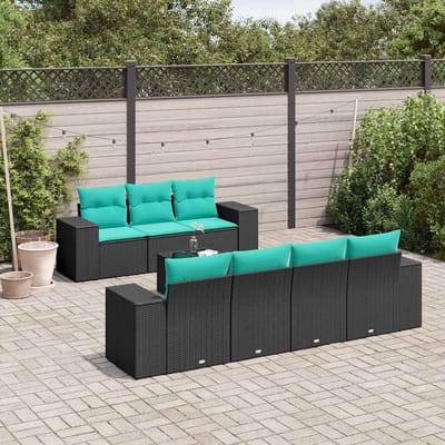vidaXL - 8-delige - tuinbankset - met - kussens, - zwart - polyrotan