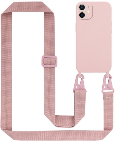 Cadorabo Mobiele telefoon ketting geschikt voor Apple iPhone 12 MINI in LIQUID ROZE - Silicone beschermhoes met lengte verstelbare koord riem