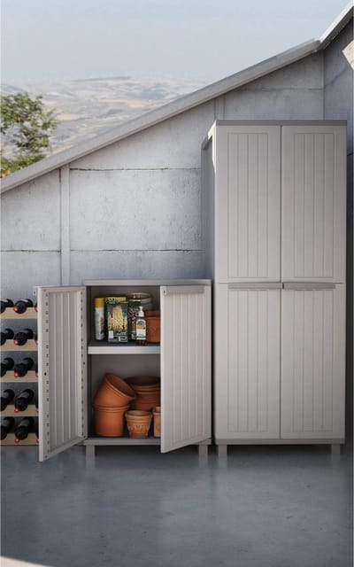 QORA® Tuinkast Kunststof - Tuinkast - Tuinkist - Grijs/Taupe - 40cm x 30cm x 30cm
