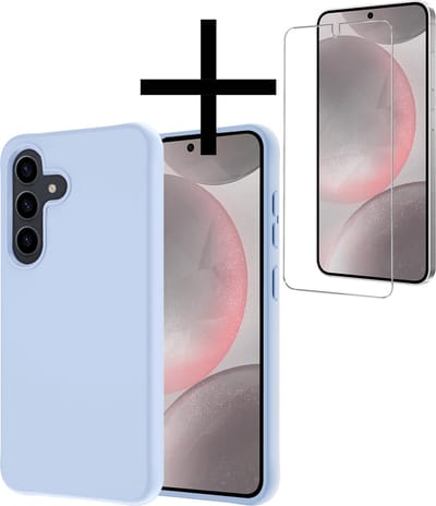 Hoesje - Met Screenprotector - Geschikt voor Samsung Galaxy S24 - Sterk & Shockproof - Back Cover - Siliconen Case - Telefoon Hoes - Lichtblauw