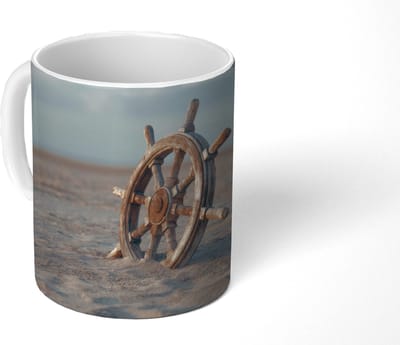 Mok - Koffiemok - Scheepsstuur - Hout - Bruin - Zand - Mokken - 350 ML - Beker - Koffiemokken - Theemok