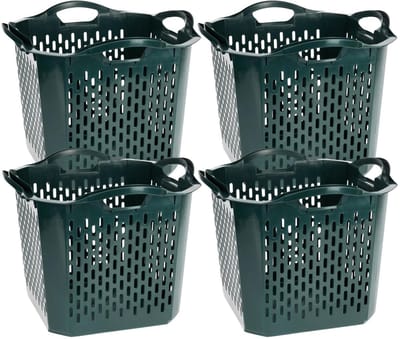 Storage Solutions Opbergmand - 4x - kunststof - 40 x 40 x 32 cm - groen - met handvaten
