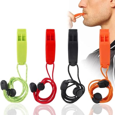 4 stuks Noodoverlevingsfluitjes met koord, ideaal voor varen, zwemmen, kajakken, overleven in het water, wandelen, sport, trekking, kamperen en klimmen