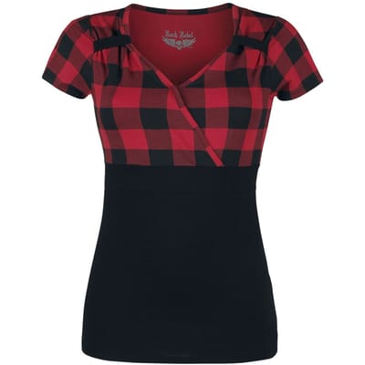 Rock Rebel by EMP - Rock T-shirt - Schwarz/Rotes T-Shirt im Rockabilly-Stil - S tot 5XL - voor Vrouwen - zwart-bordeaux
