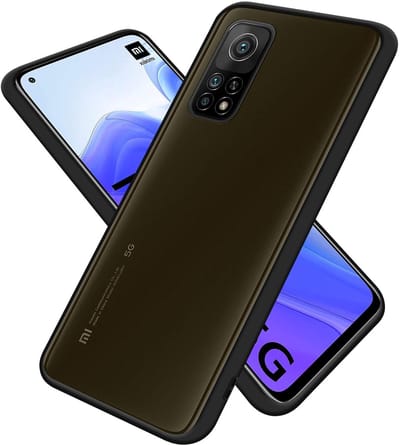 Cadorabo Hoesje geschikt voor Xiaomi Mi 10T / Mi 10T PRO in Mat Zwart - Rode Knopen - Hybride beschermhoes met TPU siliconen Case Cover binnenkant en matte plastic achterkant