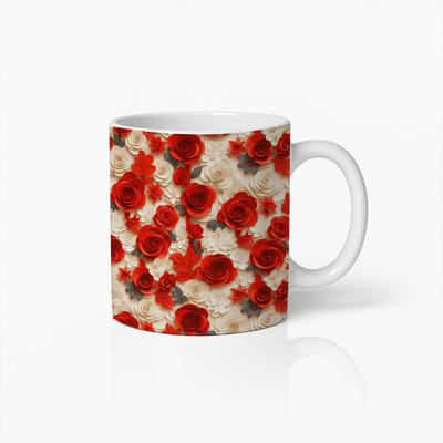 Elegante Rood en Crème Rozenbloemen Mok - Prachtig Bloemenpatroon Koffiebeker - Perfect Cadeau Voor Bloemenliefhebbers