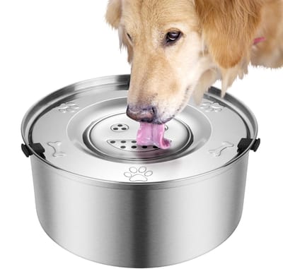 Geen morsen hond waterbak, 3L grote capaciteit roestvrij staal langzaam drinken puppy kom, anti-morsen huisdier water dispenser voor binnen reizen