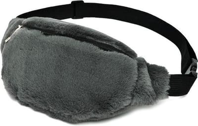 KIMU® Heuptasje Grijs Nepbont - Zachte Heuptas - Teddy Fanny Pack Crossbody Tas Y2K - Bont Knuffel Tasje Cute Vintage Nineties Antraciet Donkergrijs Festival