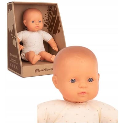 MINILAND Babypop Met Stoffen Lijfje - Europees 32Cm - Met Vanillegeur - Waterdicht - 10 Maanden