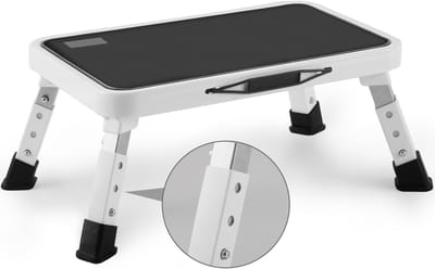 Famanu - Verstelbare opstapkruk met antislip platform, inklapbare trapladder voor keuken en huishouden