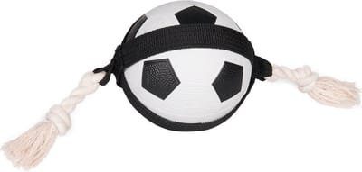 Hondenspeelgoed – Matchball voetbal met touw – Flamingo hondenspeelgoed – hondentouw – hond bal – honden bal – 38 cm – wit/zwart
