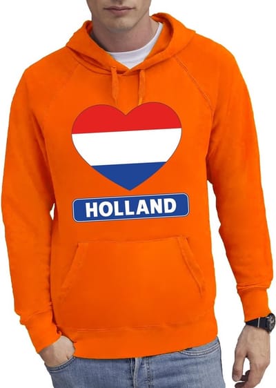 Oranje Holland hart vlag hoodie / hooded sweater heren S