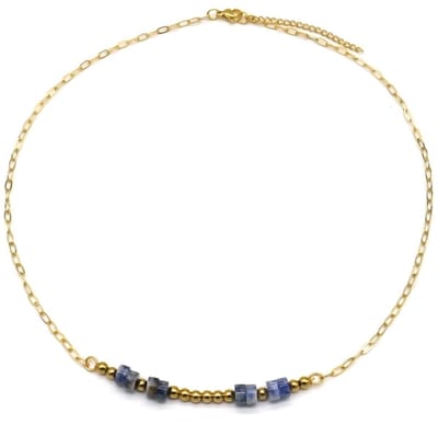 Ketting met Steentjes - RVS - Lengte 39-44 cm - Goudkleurig en Blauw