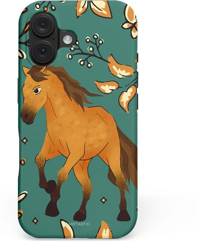Casetastic hoesje geschikt voor Apple iPhone 16 - MagSafe - Dubbellaagse bescherming - Groene bruine Paarden elegantie - Paris - Fashion Case - Petrol Donkergrijs Bruin Okergeel
