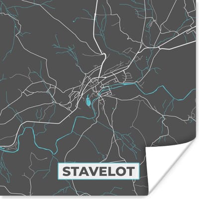 Poster Kaart – Plattegrond – Stadskaart – Stavelot – België - Grijs - 100x100 cm XXL