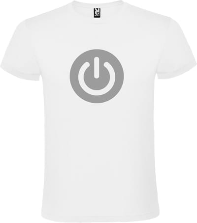 Wit T-shirt ‘Power Button’ Zilver Maat XS