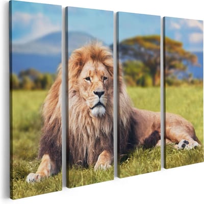 Artaza Canvas Schilderij Vierluik Leeuw - 80x60 - Foto Op Canvas - Canvas Print