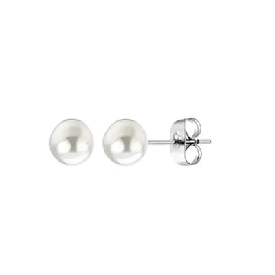 Aramat Jewels | Oorbellen | Stalen Witte Parel Oorbellen In Roestvrij Staal | 4mm | | | Staal | Kinderen, Volwassenen | Verkleurd niet