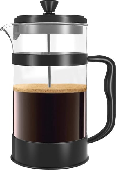 Draagbare Franse Pers Koffiezetter - Hittebestendig Glas & RVS Behuizing - 1000 ml - Ideaal voor Thuis en Reizen