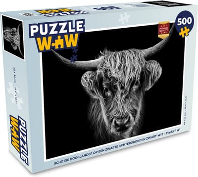 Puzzel Schotse hooglander - Zwart - Koe - Dieren - Legpuzzel - Puzzel 500 stukjes