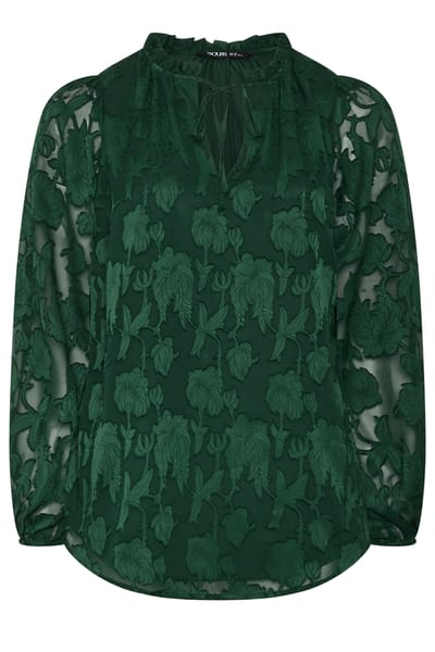 Yours Curve Groene Blouse Met Ruchekraag En Abstracte Textuur Productcode Size 42