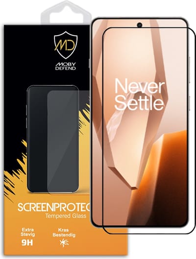 MobyDefend Screenprotector - Geschikt voor OnePlus 13R - Screensaver Met Zwarte Randen - Gehard Glas
