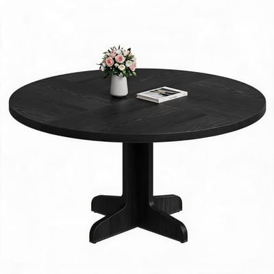 Ronde Eettafel 120 cm - Massief Houten Tafelblad Zwart - Gebogen Metalen Poten - Eetkamertafel voor 4-6 Personen - Moderne Ronde Keukentafel