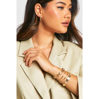 boohoo Dames Chunky Bangle Armbandset | Goud