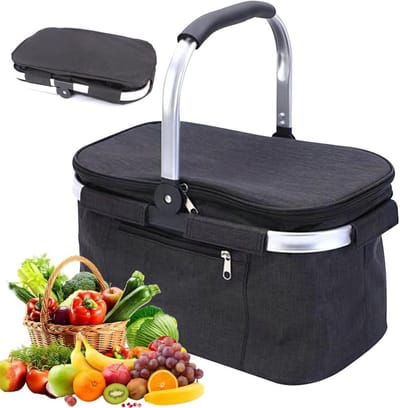 Vouwbare Winkelmand, 30 Liter Capaciteit, Grote Picknickmand met Gevoerde Handvatten, Ideaal voor Reizen, Picknicken en Winkelen