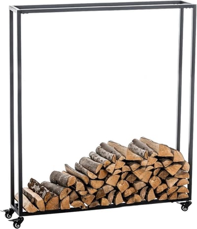 Brandhout Rek Zwart 25x100x150 cm - Houtopslag Buiten en Binnen