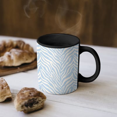 Magische Mok - Foto op Warmte Mokken - Koffiemok - Zebra - Motief - Blauw - Wit - Magic Mok - Beker - 350 ML - Theemok