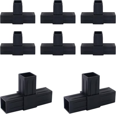 Vierkante buisverbinders - T-stukken kunststof - Constructie projecten - 3-weg aansluiting - 25 x 25 mm - zwart