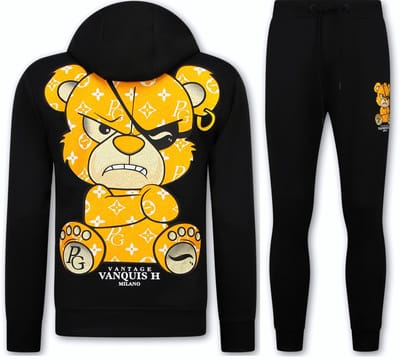 Trainingspak Heren - Teddy Bear Joggingpak Heren Volwassenen - Huispak Heren - 6052- Zwart/Geel
