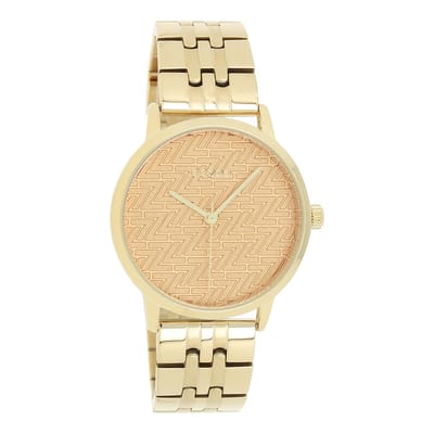 OOZOO Timepieces - Goudkleurige horloge met goudkleurige roestvrijstalen armband - C10557