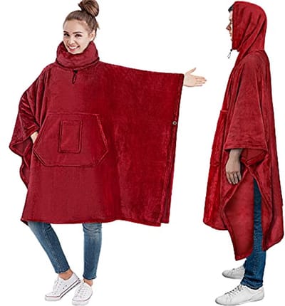 Draagbare deken poncho voor volwassenen - oversized hoodie sweatshirt met nekwarmer
