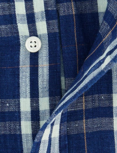 Linnen overhemd donkerblauw wit geruit Gant Regular Fit