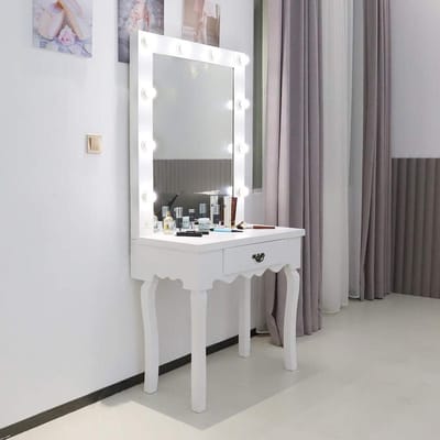 Kaptafel Set - Make-up Bureau - Schoonheidsroutine - Hollywood Spiegel - 80x45x170cm - Wit
