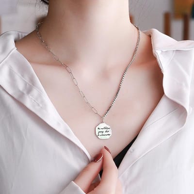 S925 Sterling Zilver Letter Ronde Plaat Hanger Ketting Ins Hip-hop Wilde Sleutelbeenketting gray