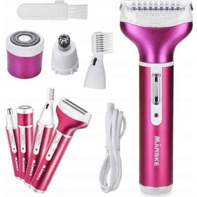 Marske 4 In 1 Oplaadbare Ladyshave- Wenkbrauw Trimmer - Neus- En Oor Trimmer - Gezichtshaar Verwijderaar - Inclusief USB oplaadkabel - Ergonomisch Design - Donker Roze
