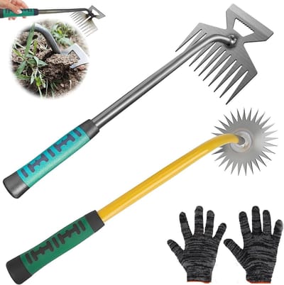 Onkruidsteker Set - Onkruidverwijderaar Tuin - Onkruid Verwijderen - 10 Tanden 2-in-1 - 39.5 cm - Groen