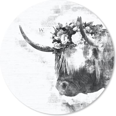 Muismat rond 20x20 cm - Mousepad Schotse hooglander - Abstract - Zwart - Wit - Ronde muismatten