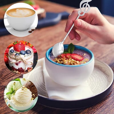 Koffielepels met muzieknoten design - Set van 16 stuks roestvrijstalen dessertlepels - Decoratief cadeau voor muzikanten - Koffie, thee, dessert - Zilver en goud
