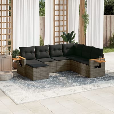vidaXL - 7-delige - Loungeset - met - kussens - poly - rattan - grijs