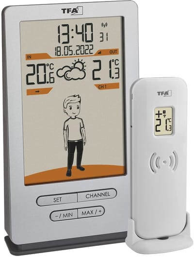 Weerstation Draasloos Binnen/Buiten - Draadloze Weerstation - Zilver - Weersvoorspelling met Kledingadvies - Digitale Klok - Voor Binnen en Buiten
