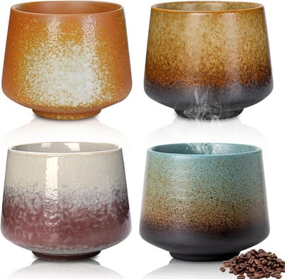 Set van 4 Retro Keramische Espresso Kopjes, Handgemaakt 190 ml, Ideaal voor Espresso, Mocha en Macchiato
