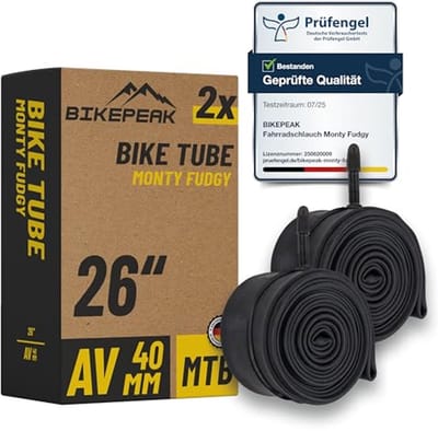 SnelShoppen - 2x Binnenband Monty Fudgy MTB 26 inch AV Autoventiel 40mm - 40/62-559 - Fiets Binnenbanden voor Mountainbike en Gravelbike - Duurzaam en