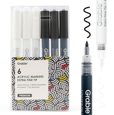 SolidKeus - 6 Zwarte en Witte Acryl Markers met Extra Fijne Punt