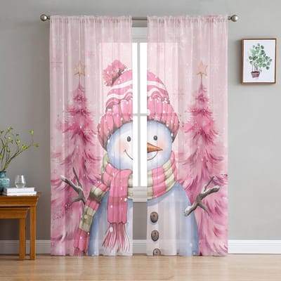 Kerst Winter Sneeuwvlok Gnome Voile Gordijnen Voor Slaapkamer Tule Gordijn Voor Woonkamer Vitrages Jaloezieën Gordijnen W50H130(CM)x2pcs&Grommet Top white