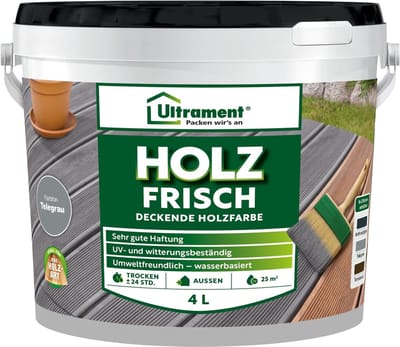 Ultrament Wood Fresh - Dekkende houtverf, vloerverf voor buitenhout, 4 liter (Telegrau)